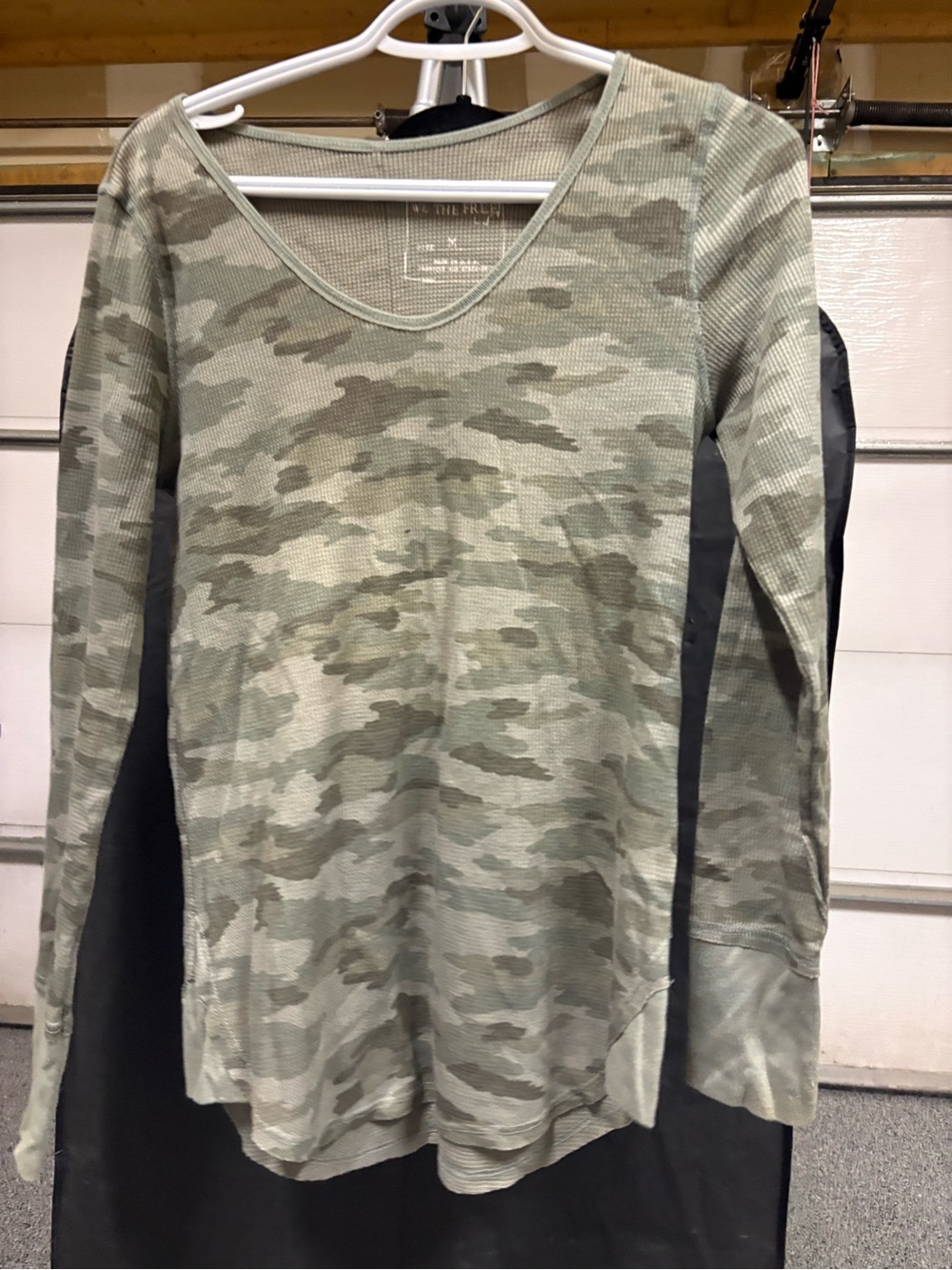Free People Sage Green Camo Rib Scoop Long-Sleeve Top